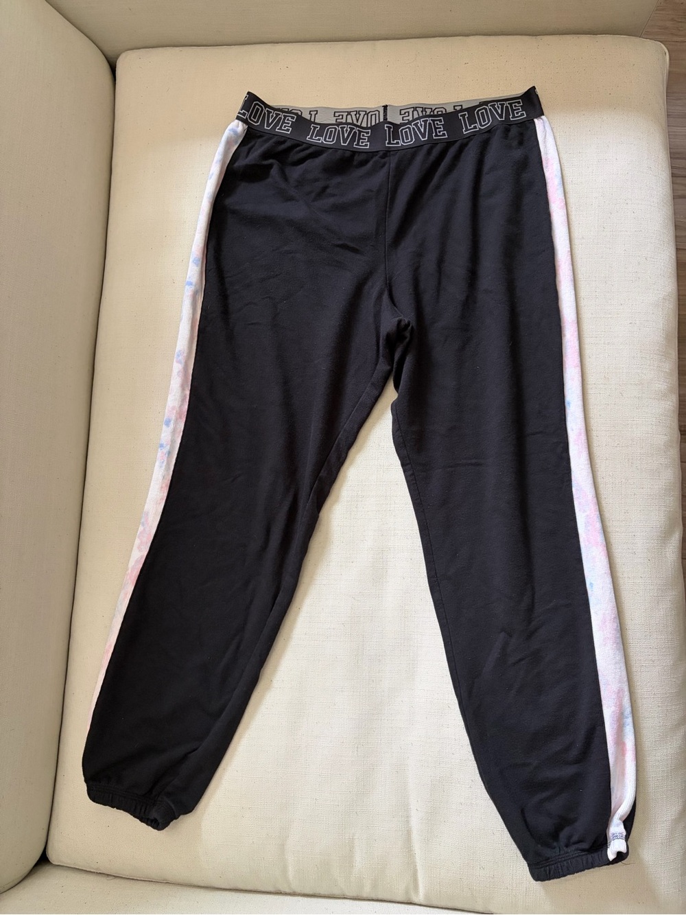 LOVE Black Jogger Pants with Pastel Side Stripe